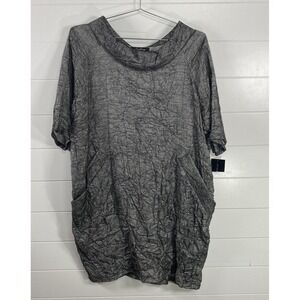 Sydney Project Dress Womens Large Gray Crinkled CSD102‎ BEA Pockets Button Up